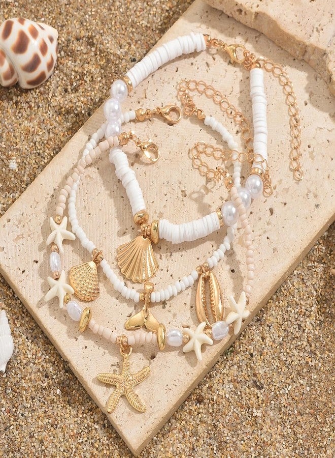 Palotay Summer Beach Ankle Bracelet for Women Waterproof Boho Beads Starfish Seashell Anklets Adjustable Surfer Preppy Ankles Set Beach Vacation Accessories White - Image 3